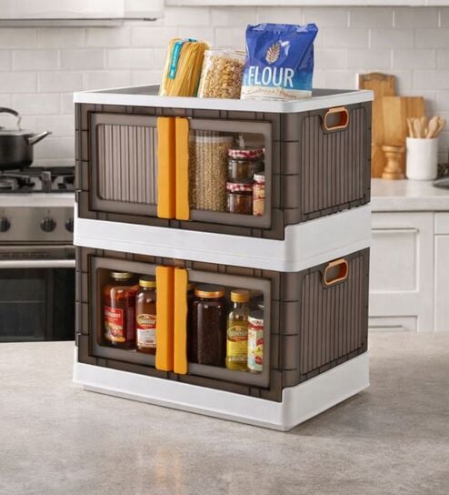 Foldable Cabinet Storage Box, Closet Organizer Box, Plastic Storage Bin-Pack of 2