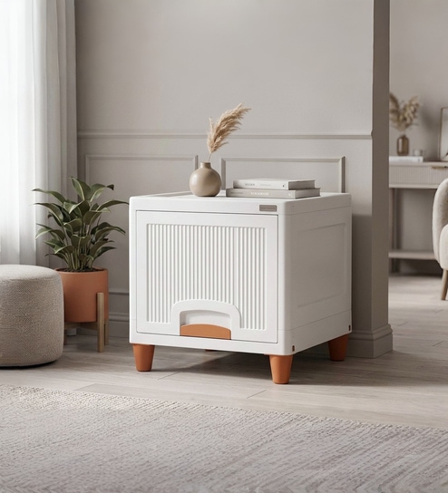 White Foldable Cabinet With Sliding Door 1 Step