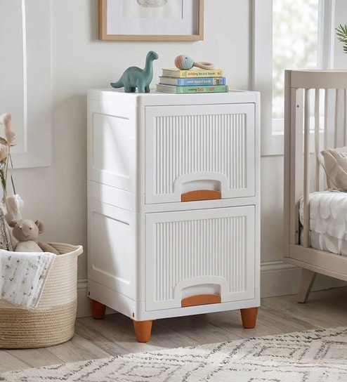 White Foldable Cabinet With Sliding Door 2 Step