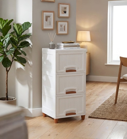 White Foldable Cabinet With Sliding Door 3 Step