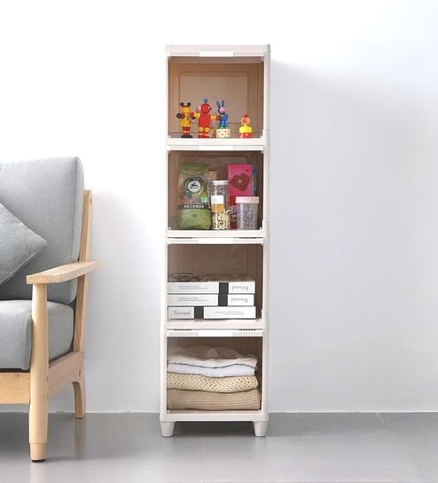 White Foldable Cabinet With Sliding Door 4 Step