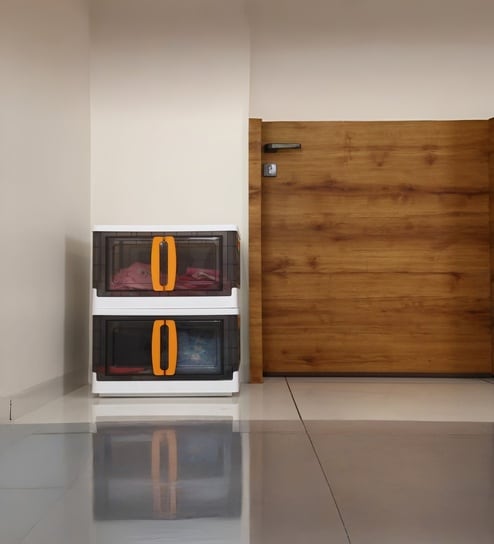 White Foldable Double Door Cupboard With Door & Wheels 2 Layer