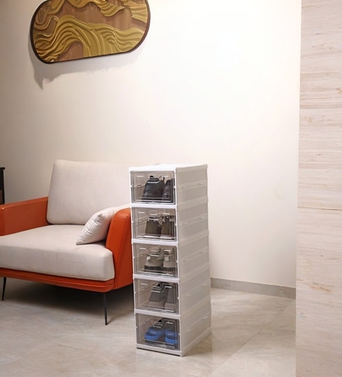 White Foldable Shoe Rack Stackable Shoe Organizer 5 Layer
