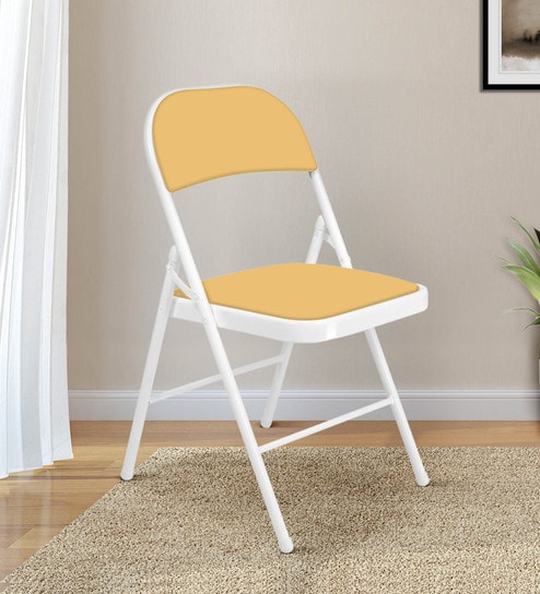 Folding Metal Chair in White & Mustard Colour