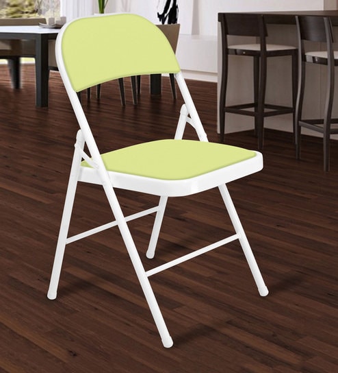 Buy Folding Metal Chair In White Olive Green Colour By Story