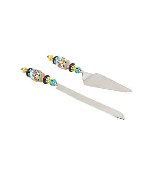 Folk Floral Cake Server Set- Blue
