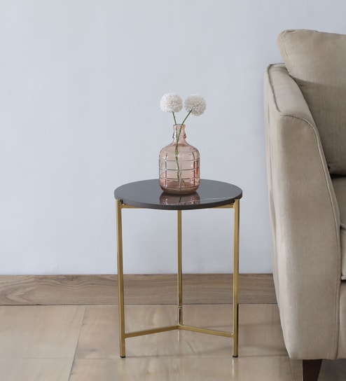 Fomin Metal End Table In Gold Finish With Porcelain Top