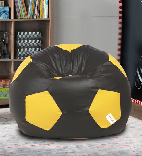 Football Xxxl Bean Bag With Beans In Black Yellow Colour By Sattva