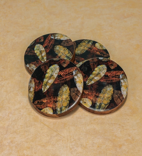 Forest Floor Acacia Wood S/4 Coaster with Enamel