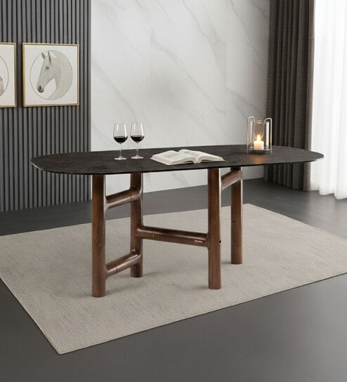 Forma 6 Seater Glass Top Dining Table In Ipiano Finish