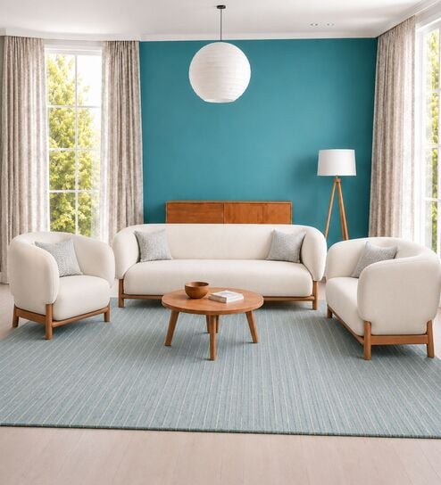 Forum Suede Upholstery 3+2+1+1 Sofa Set In Beige Color