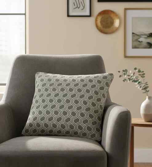 Fossil & Natural 100% Cotton Geometric 16X16 Inches Knitted Cushion Cover