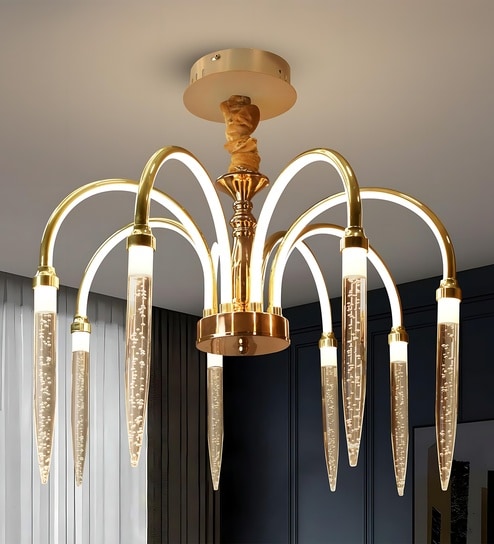 Fount 60W Smart LED Chandelier | 55 cm Gel Design | Google & Alexa Control | Height Adjustable | 3 Light Modes | Modern Luxury Ceiling Light for Living Room & Dining