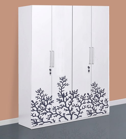 Buy Fontana Four Door Wardrobe In White Black Colour By Parin