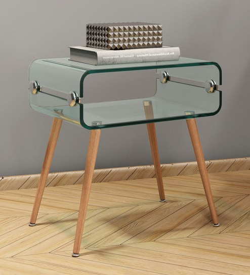 Fox Glass End Table In Brown Finish