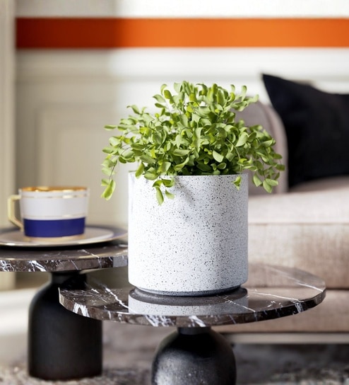 Marble White German Polymer Round Planter Cilin 10 Inch