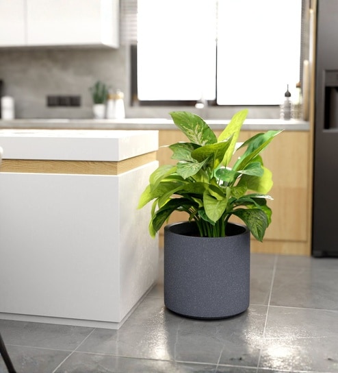 Grey German Polymer Round Planter Cilin 15 Inch