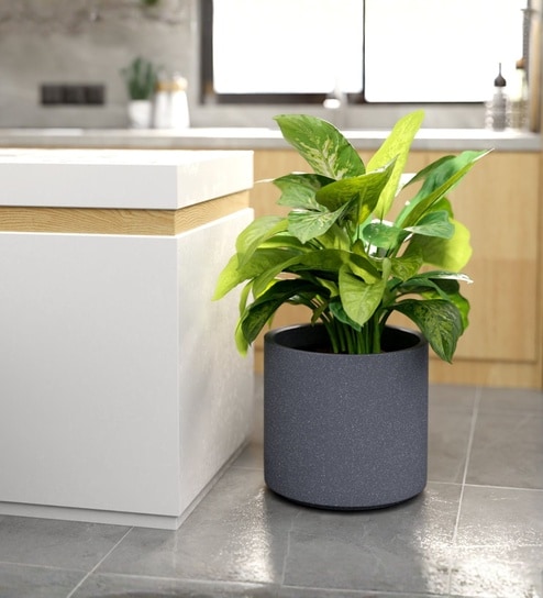 Grey German Polymer Round Planter Cilin 17 Inch