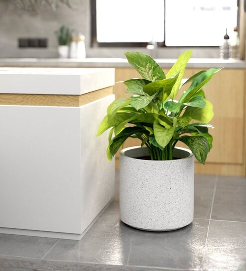 Marble White German Polymer Round Planter Cilin 17 Inch