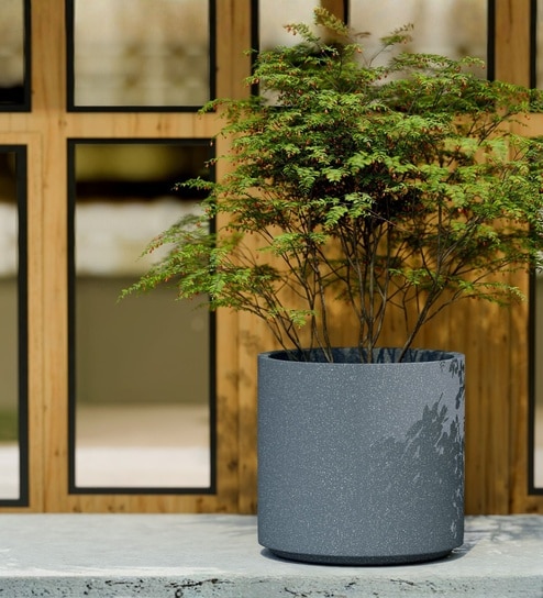 Grey German Polymer Round Planter Cilin 20 Inch