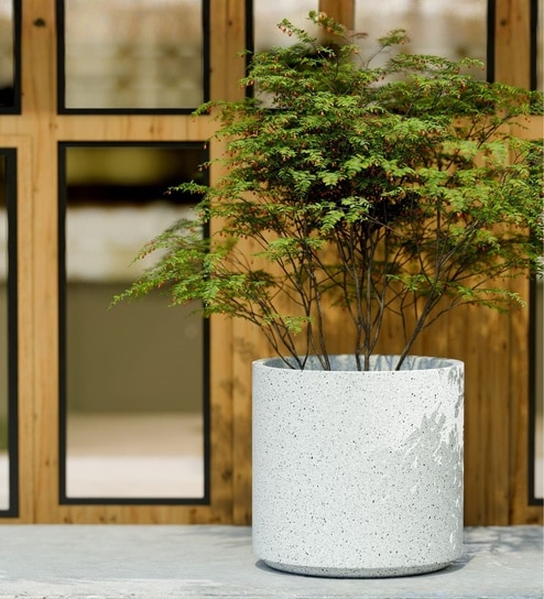 Marble White German Polymer Round Planter Cilin 20 Inch