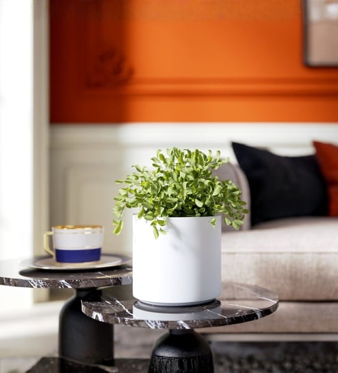 White German Polymer Round Planter Cilin 8 Inch