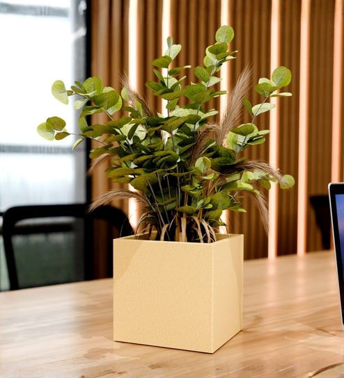 Beige German Polymer Square Planter Cubo 10 Inch