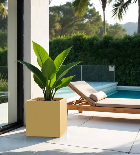 Beige German Polymer Square Planter Cubo 20 Inch-image-32