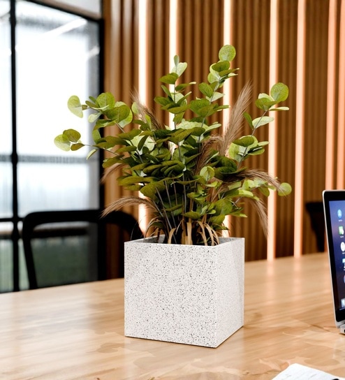 Marble White German Polymer Square Planter Cubo 8 Inch