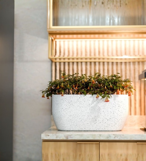 Marble White German Polymer Rectangular Planter Pctr 24 Inch