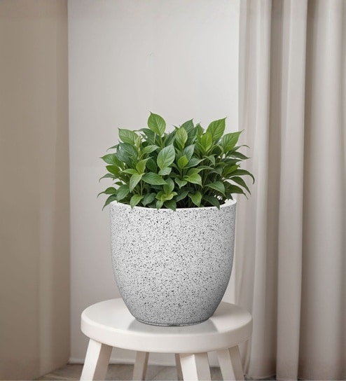 Marble White German Polymer Round Planter Pcup 10 Inch