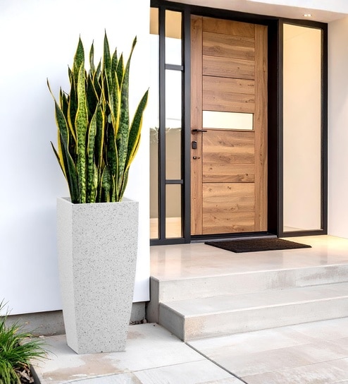 Marble White German Polymer Tall Square Planter Tk 24 Inch