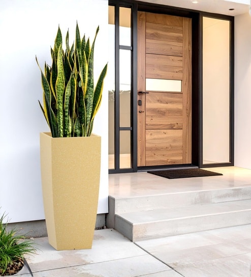 Beige German Polymer Tall Square Planter Tk 30 Inch