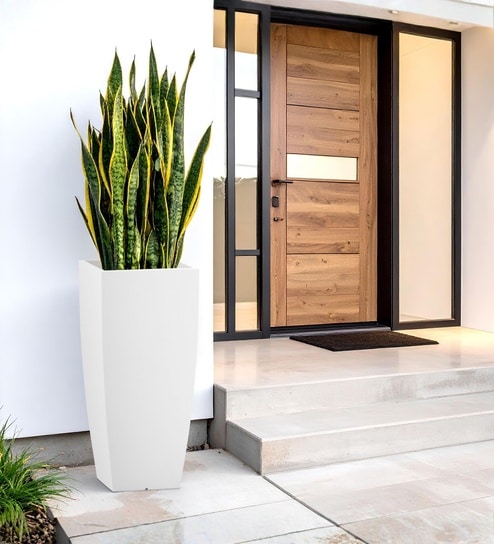 White German Polymer Tall Square Planter Tk 30 Inch