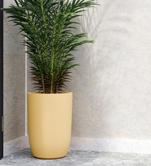 Beige German Polymer Tall Round Planter Tpc 14 Inch