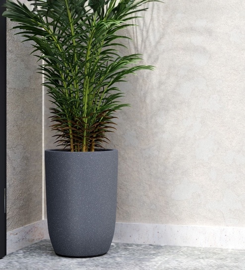 Grey German Polymer Tall Round Planter Tpc 14 Inch