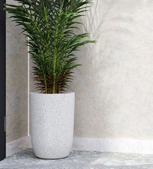 Marble White German Polymer Tall Round Planter Tpc 14 Inch
