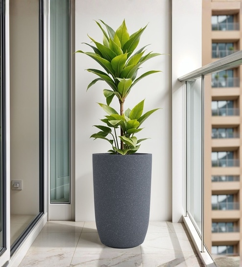 Grey German Polymer Tall Round Planter Tpc 18 Inch