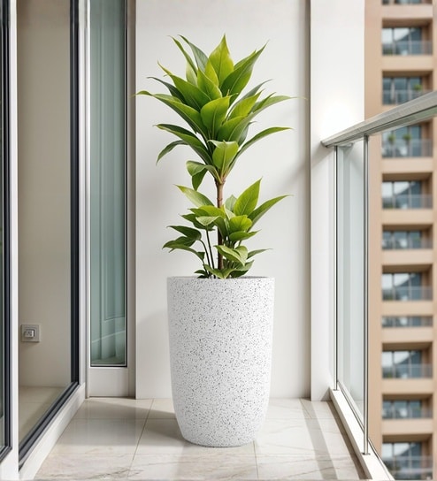 Marble White German Polymer Tall Round Planter Tpc 18 Inch