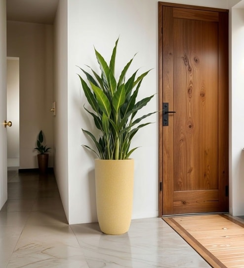 Beige German Polymer Tall Round Planter Tpc 30 Inch