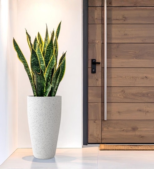 Marble White German Polymer Tall Round Planter Vnr 30 Inch