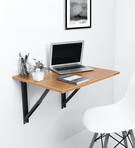 Buy Folding Wall Mounted Large Study Table in Dessert Walnut Colour by ...