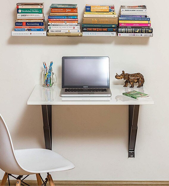 Buy Folding Wall Mounted Study Table (large) in Glossy White Colour by FuturDecor Online