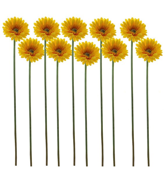 Buy Yellow Synthetic Artificial Gerbera Stick, Set of 10 by Fourwalls