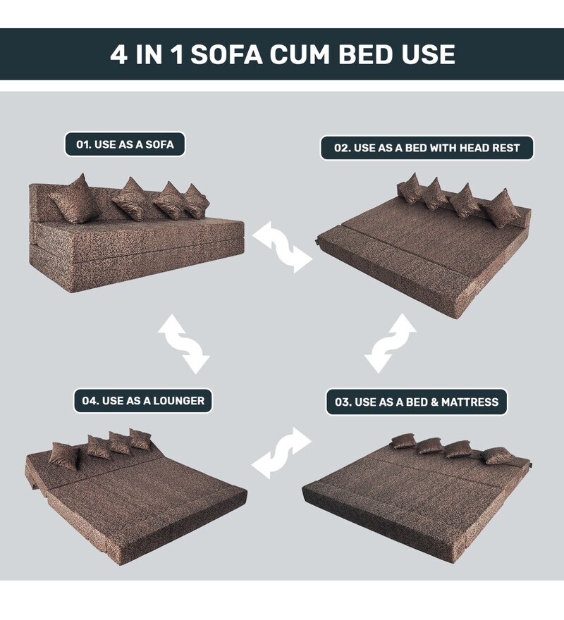 Buy Foldable (72x72) 4 Seater King Size 7 inches Foam Sofa Cum Foldable