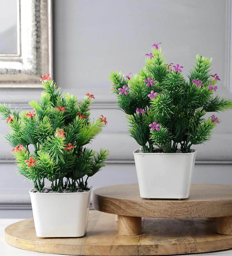 Buy Green Polyester and Plastic Artificial Plant with Red and Purple