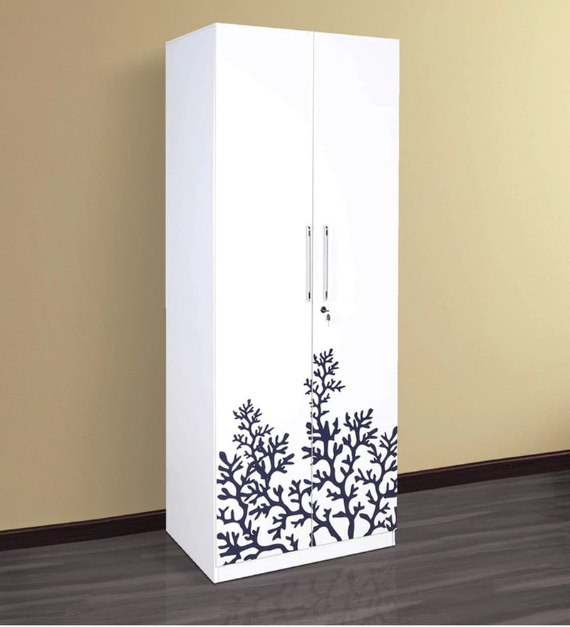 Buy Fontana Two Door Wardrobe With Floral Design In White Colour