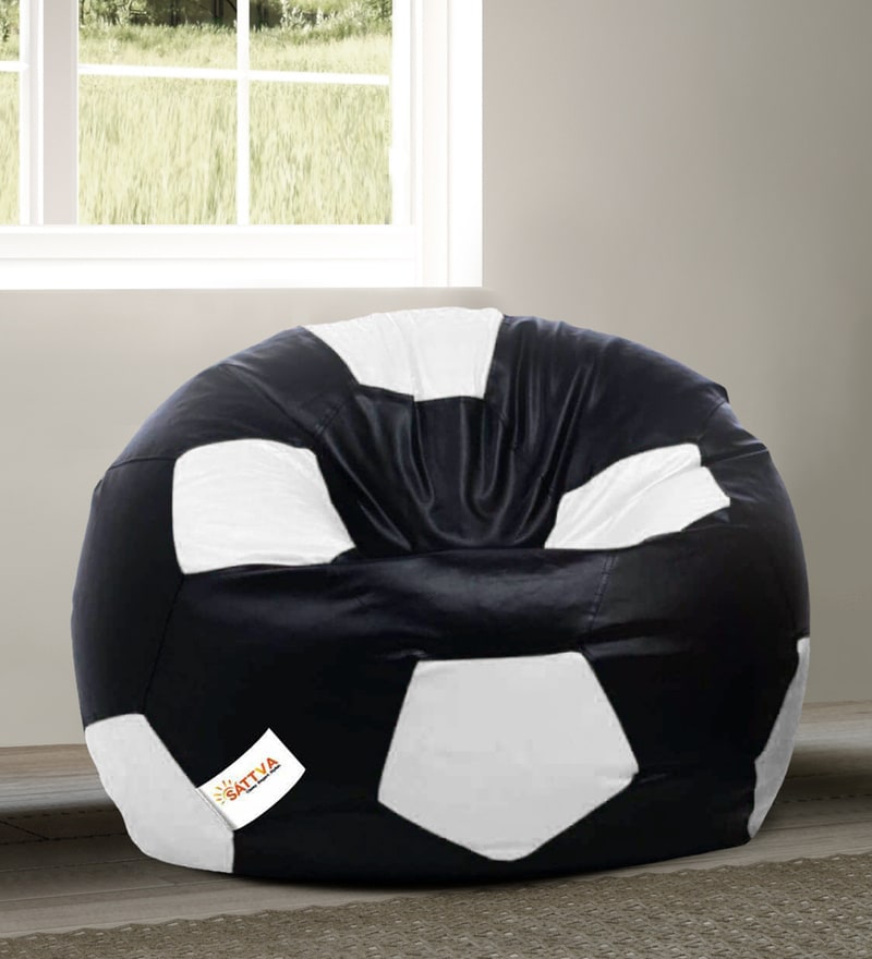 Buy FootBall XXXL Bean Bag with Beans in Black & White Colour by Sattva