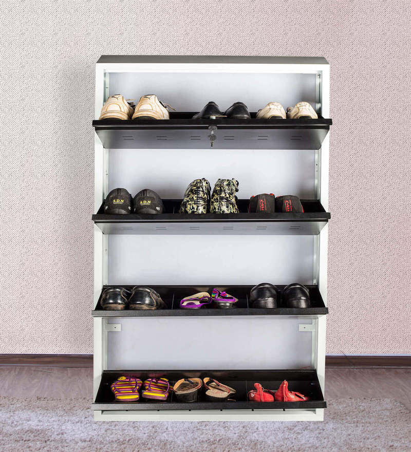 Buy 4 Door Mega Wall Mounted Shoe Rack In Black Colour By Fonzel Online Open Shoe Racks Shoe Racks Furniture Pepperfry Product