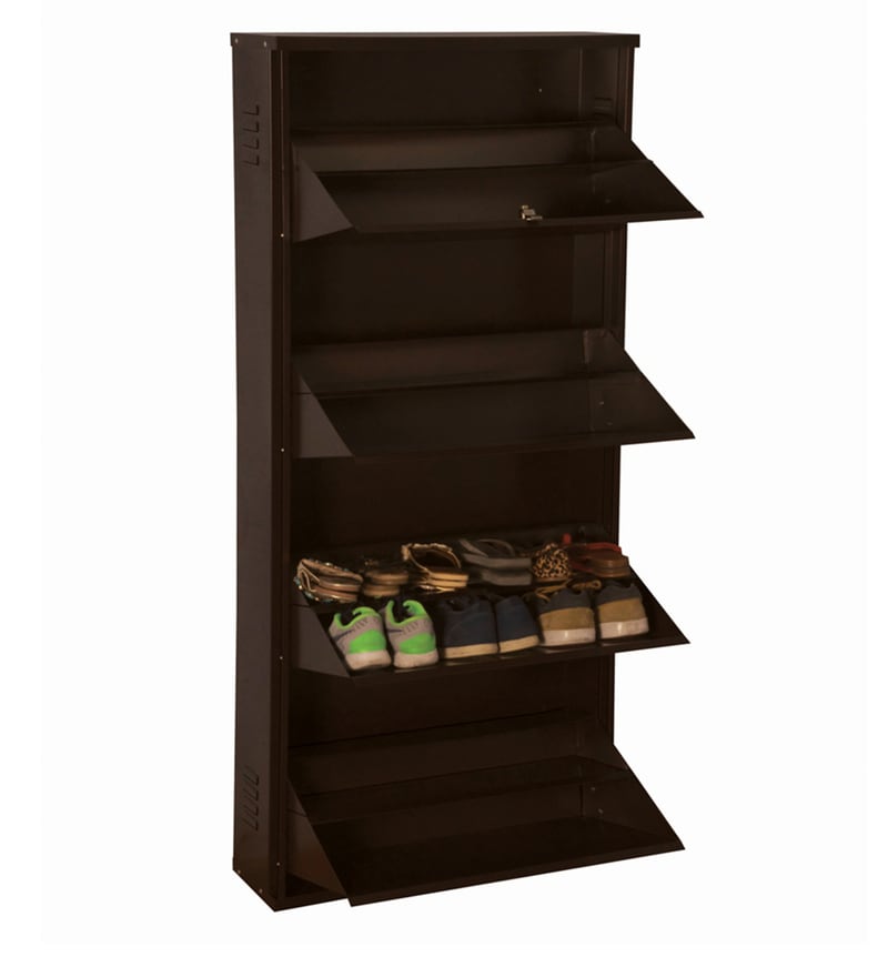 Buy Double Decker Metal Tilt Out Shoe Rack in Dark Brown Finish Online Tilt Out Shoe Racks